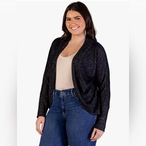 Long bolero with curved hem and open front for women.